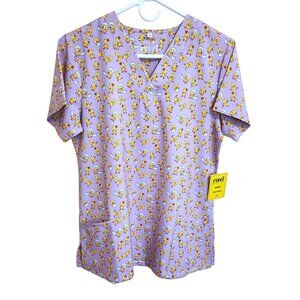Revel Scrub Top Lilac with Yellow Duck Hatchlings Premium Stretch Size M